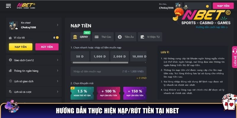 NBET - Nhà Cái Uy Tín Hàng Đầu Châu Á, Khuyến Mãi Ngập Tràn 12 Hướng dẫn thực hiện nạp/rút tiền tại NBET